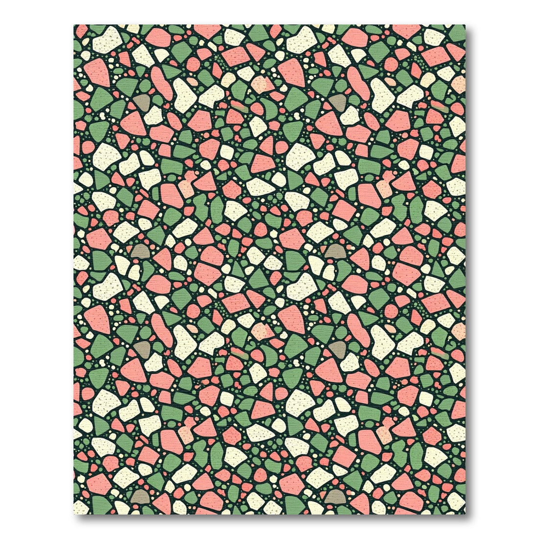 Modern Terrazzo Green and Coral Mosaic Rug