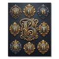 Ornate Golden Gothic Initial Crest Rug