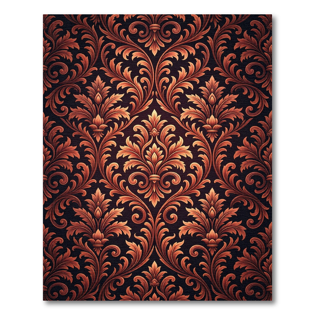 Ornate Burnt Orange Damask Scroll Rug