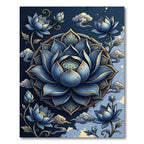 Elegant Navy Lotus Mandala Cloud Arrangement Rug