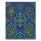 Ornate Azure Teal Scroll Floral Medallion Rug