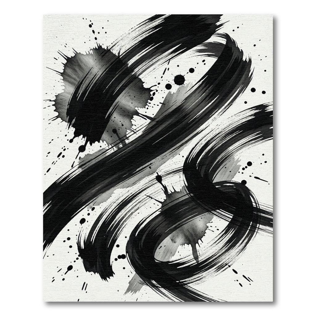 Bold Black Ink Brushstroke Splatter Rug