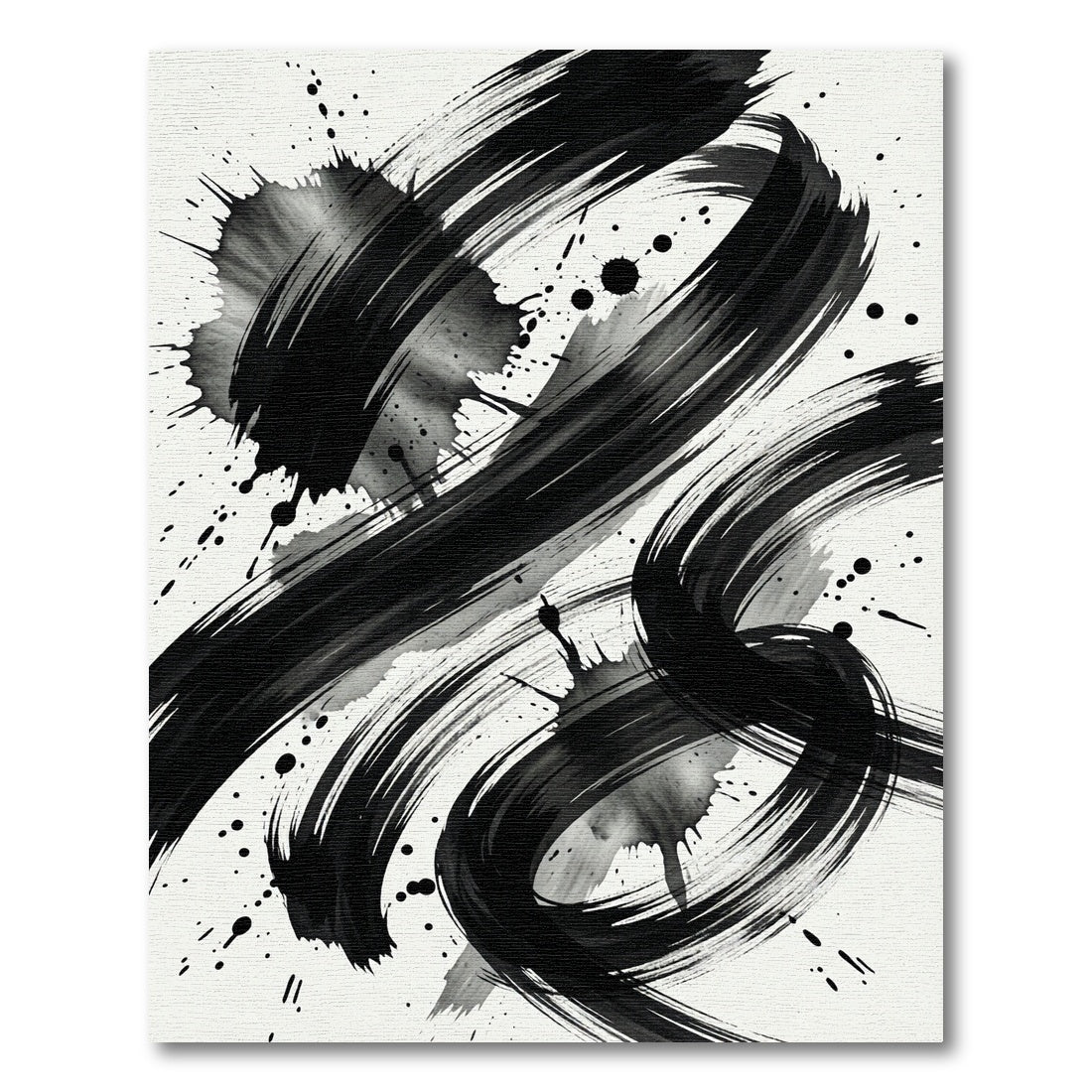Bold Black Ink Brushstroke Splatter Rug