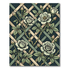 Pale Green Rose Trellis Pattern Rug