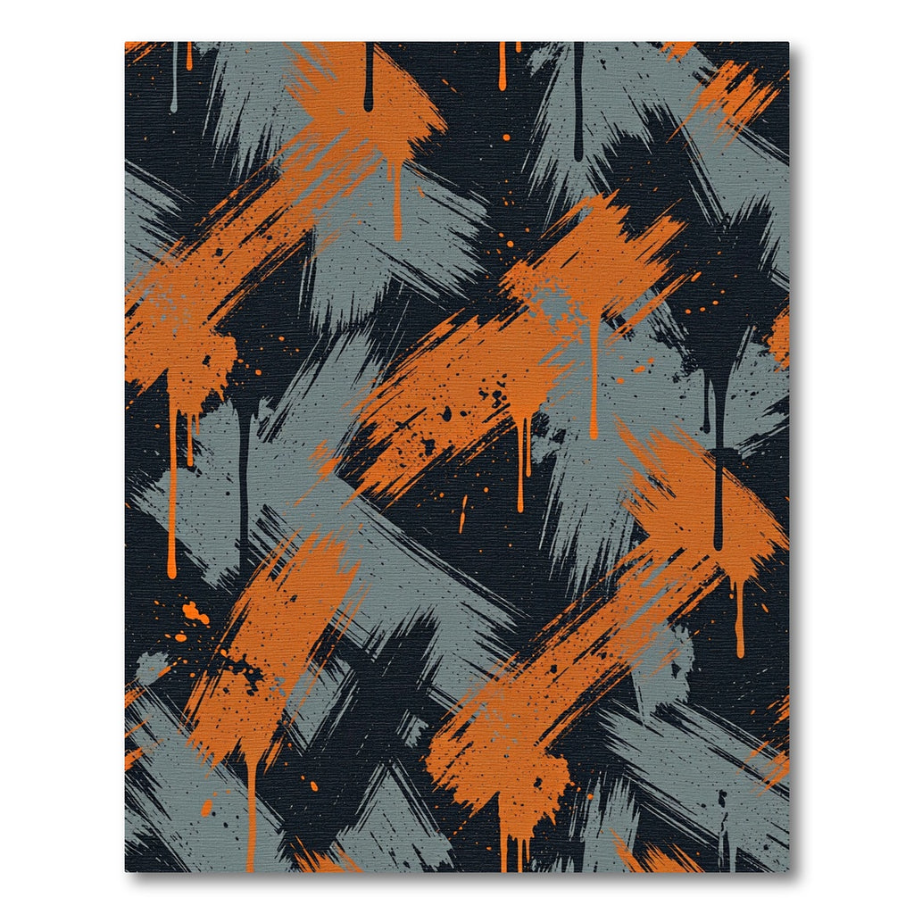 Orange Gray Splattered Brush Strokes Rug