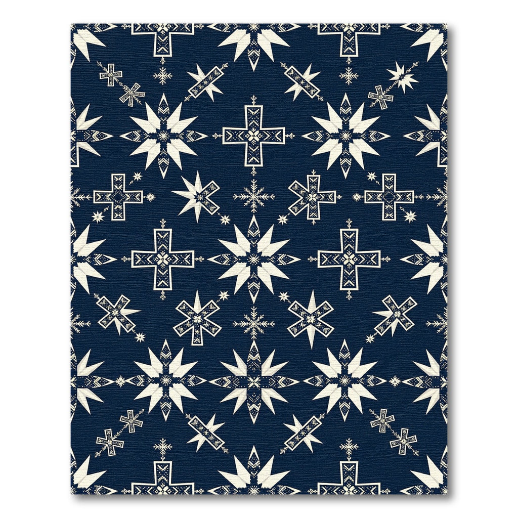 Midnight Blue Starry Folk Crosses Rug