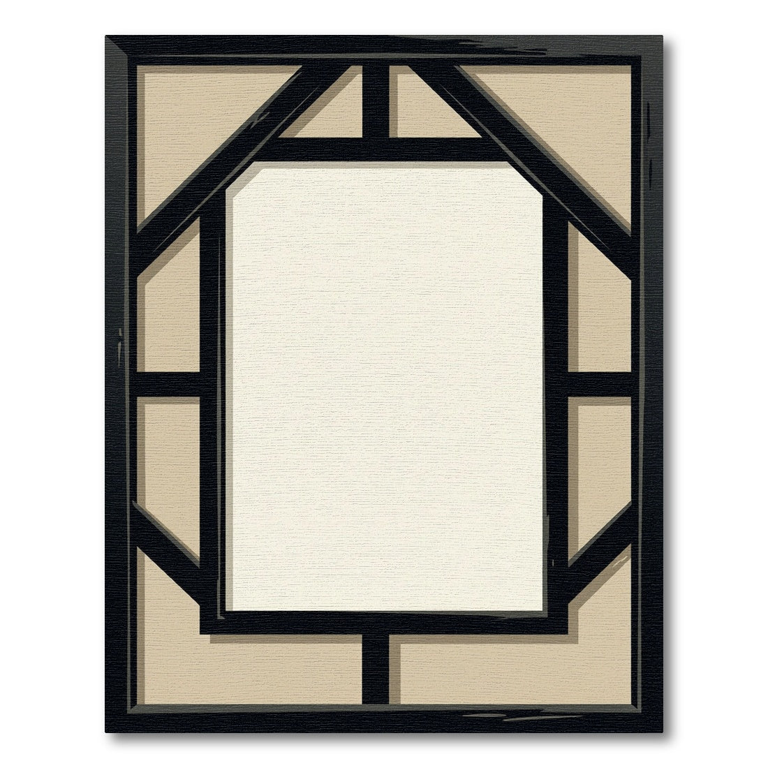 Geometric Black Frame Beige Rug