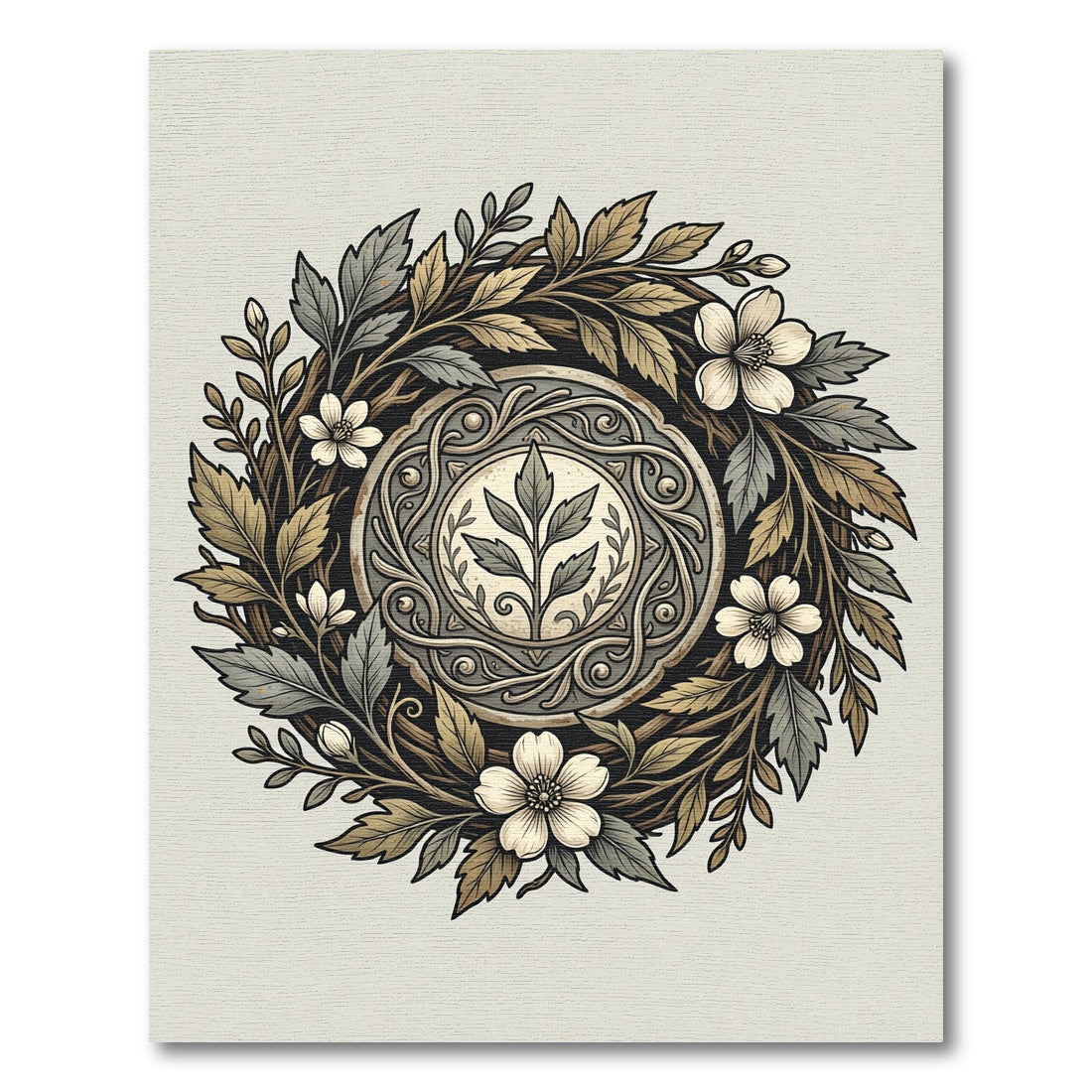 Earthy Botanical Wreath Circular Medallion Rug