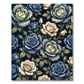 Elegant Navy and Cream Rose Garden Rug