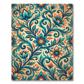 Teal and Orange Ornate Floral Scroll Rug