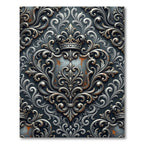 Elegant Silver Crowned Damask Heraldic Art Rug