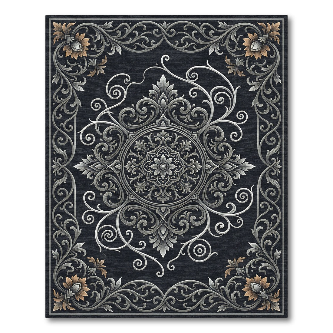Intricate Silver Floral Vines Rug