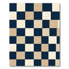Modern Navy and Beige Checkered Grid Rug