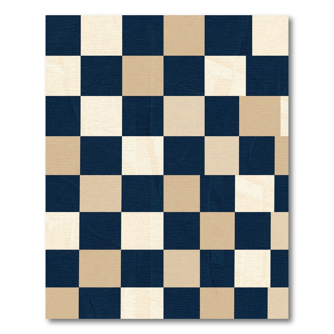 Modern Navy and Beige Checkered Grid Rug
