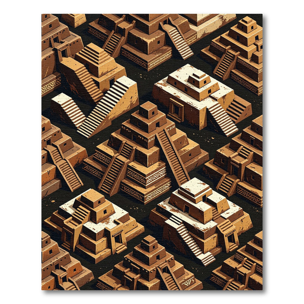 Isometric Aztec Temple Earth Tone Rug