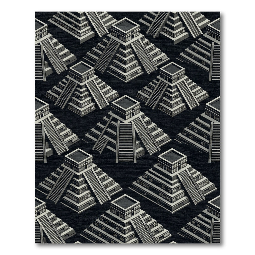 Monochrome Isometric Ancient Pyramid Geometric Rug