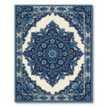 Deep Blue Floral Scroll Medallion Rug