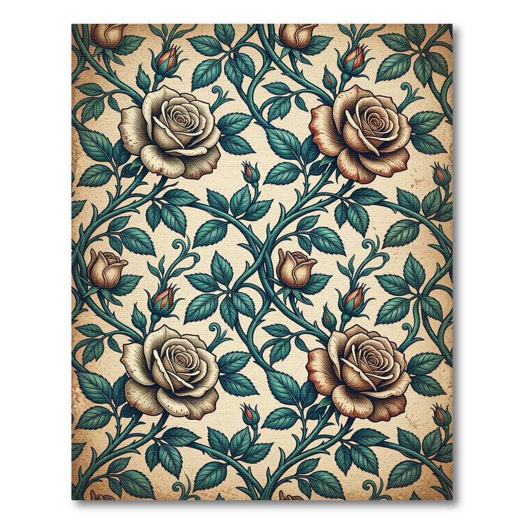 Cream Rose Vine Foliage Rug