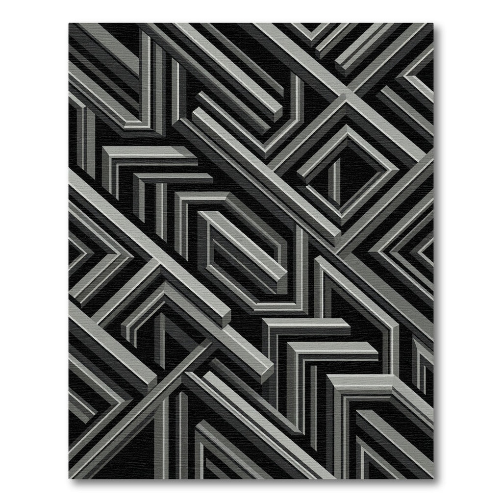 Gray Silver Geometric Maze Art Rug