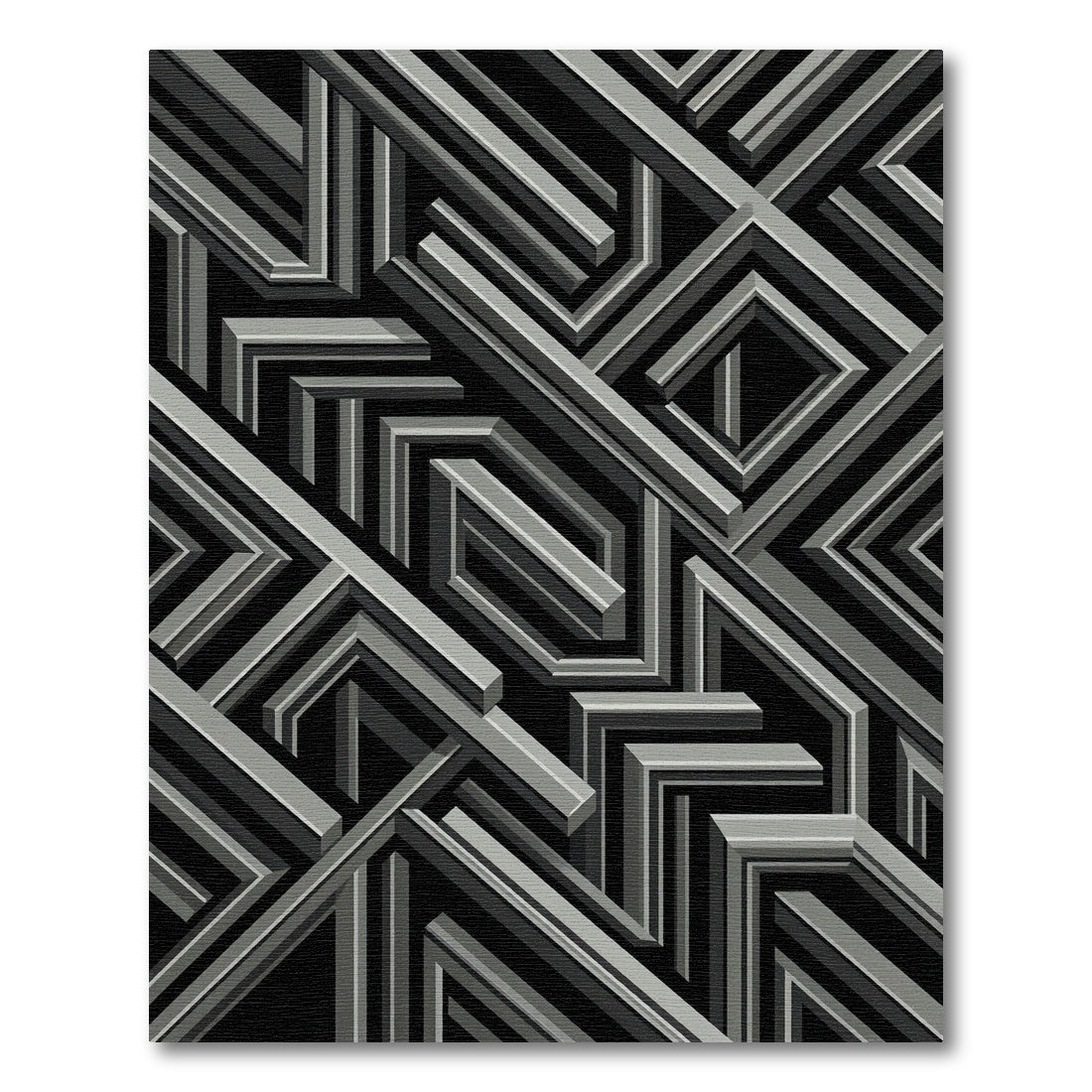 Gray Silver Geometric Maze Art Rug