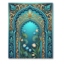 Turquoise Golden Floral Arch Garden Rug