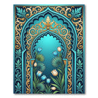 Turquoise Golden Floral Arch Garden Rug
