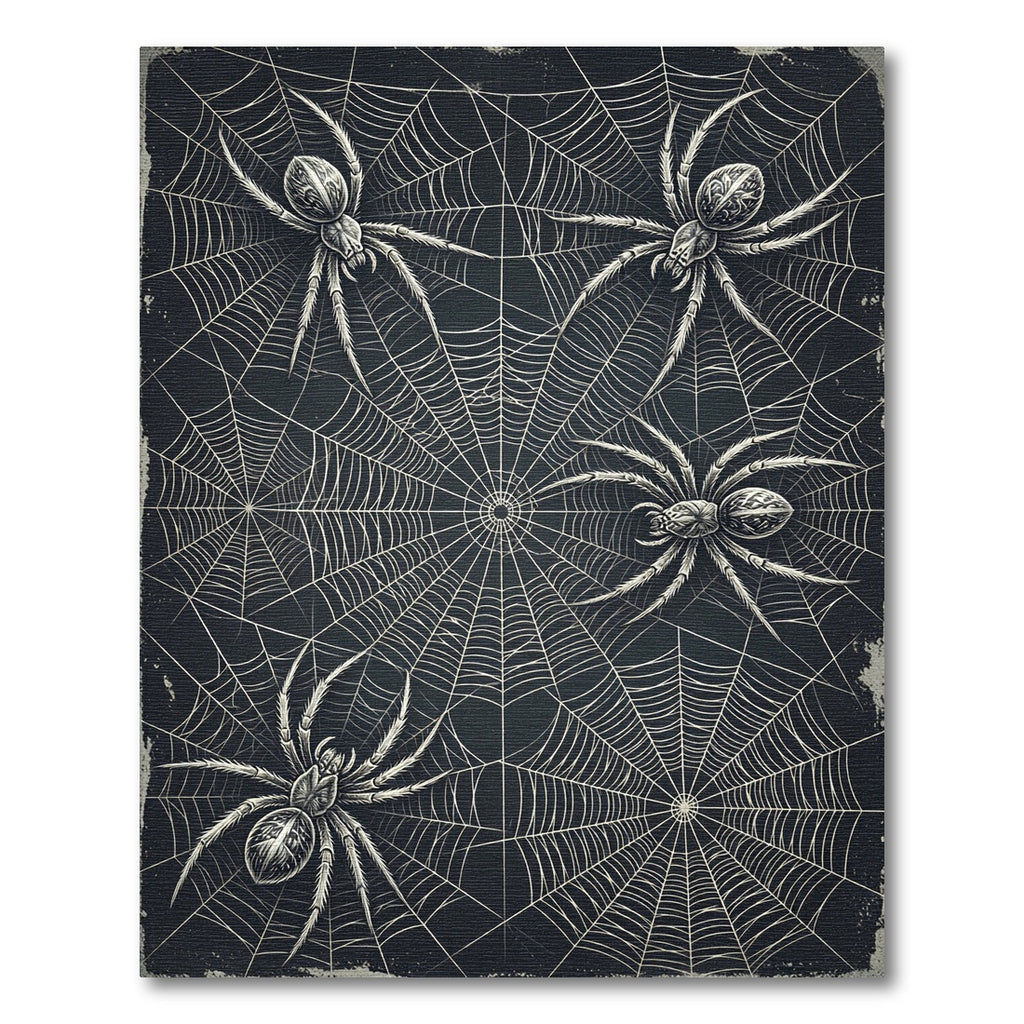 Gothic Monochrome Spider Web Illustration Rug