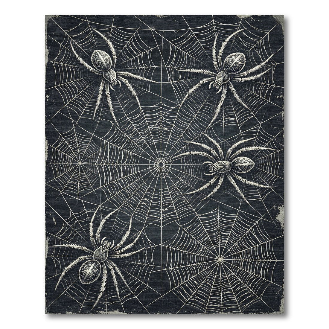 Gothic Monochrome Spider Web Illustration Rug