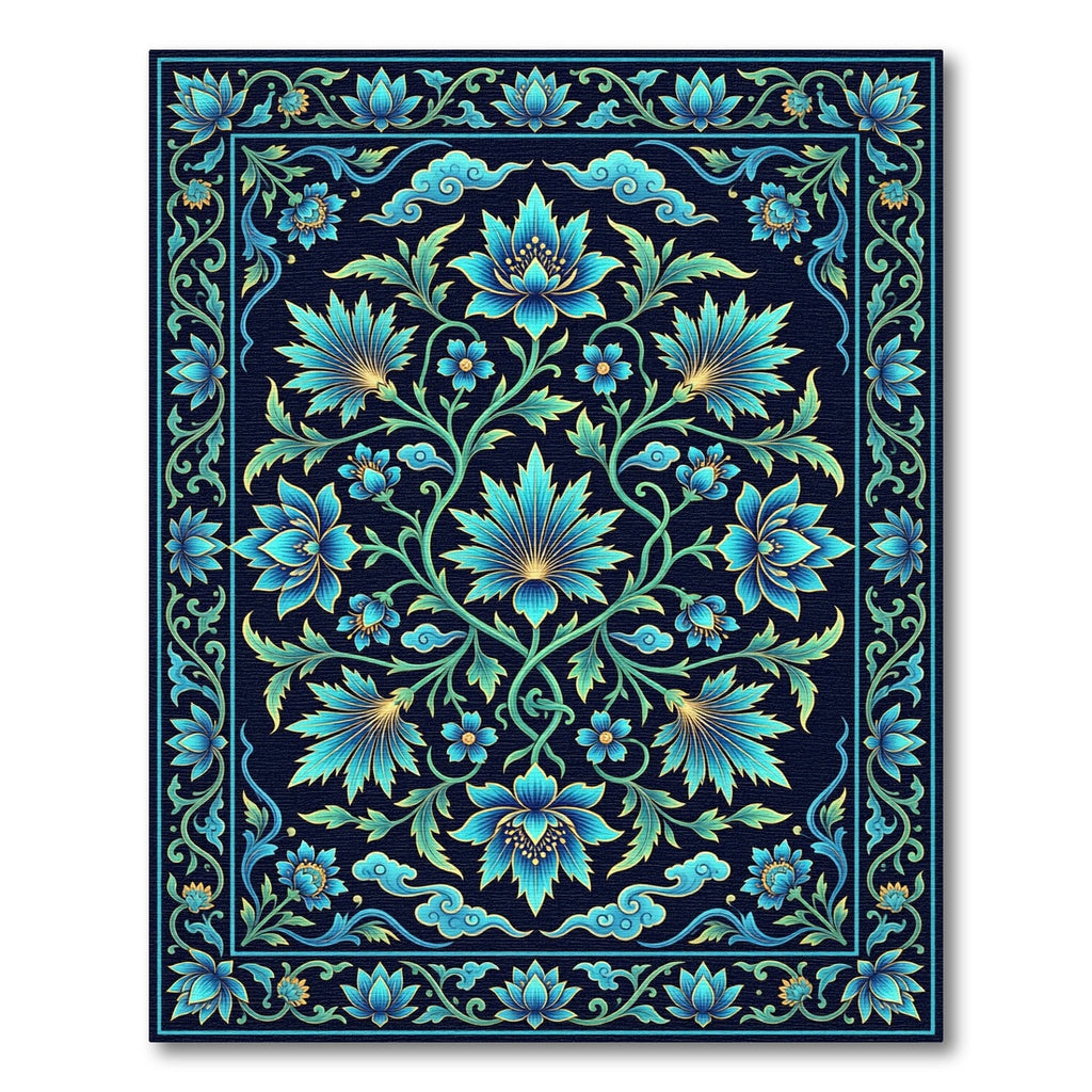 Cerulean Floral Symmetry Deep Azure Rug