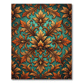 Ornate Golden Acanthus Teal Damask Rug