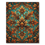 Ornate Golden Acanthus Teal Damask Rug