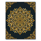 Ornate Golden Floral Mandala Ink Rug