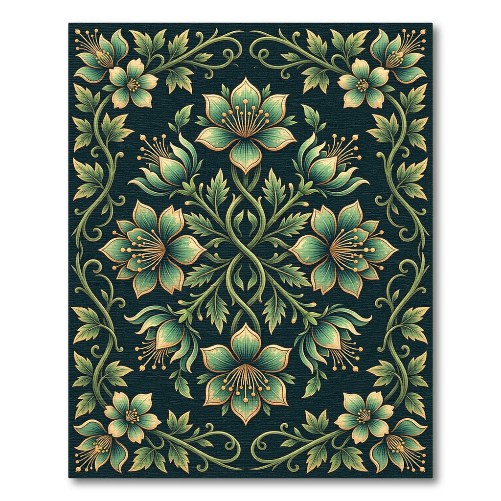 Emerald Botanical Floral Symmetry Art Rug