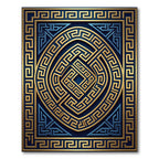 Gold and Navy Greek Key Medallion Rug