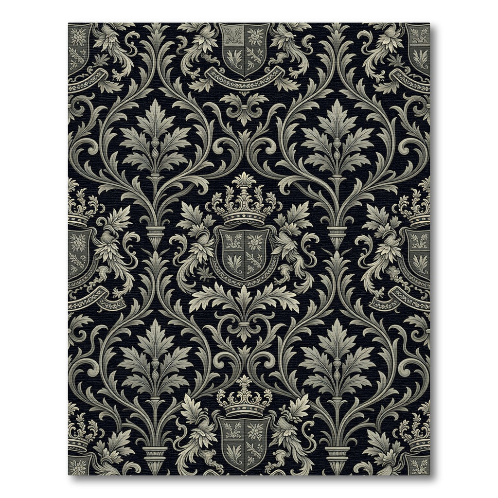 Classic Charcoal Crest Damask Scroll Rug