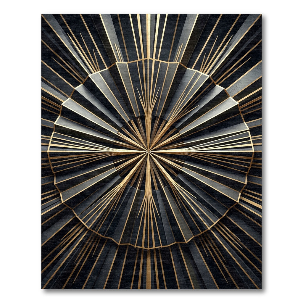 Dramatic Black Gold Art Deco Sunburst Rug
