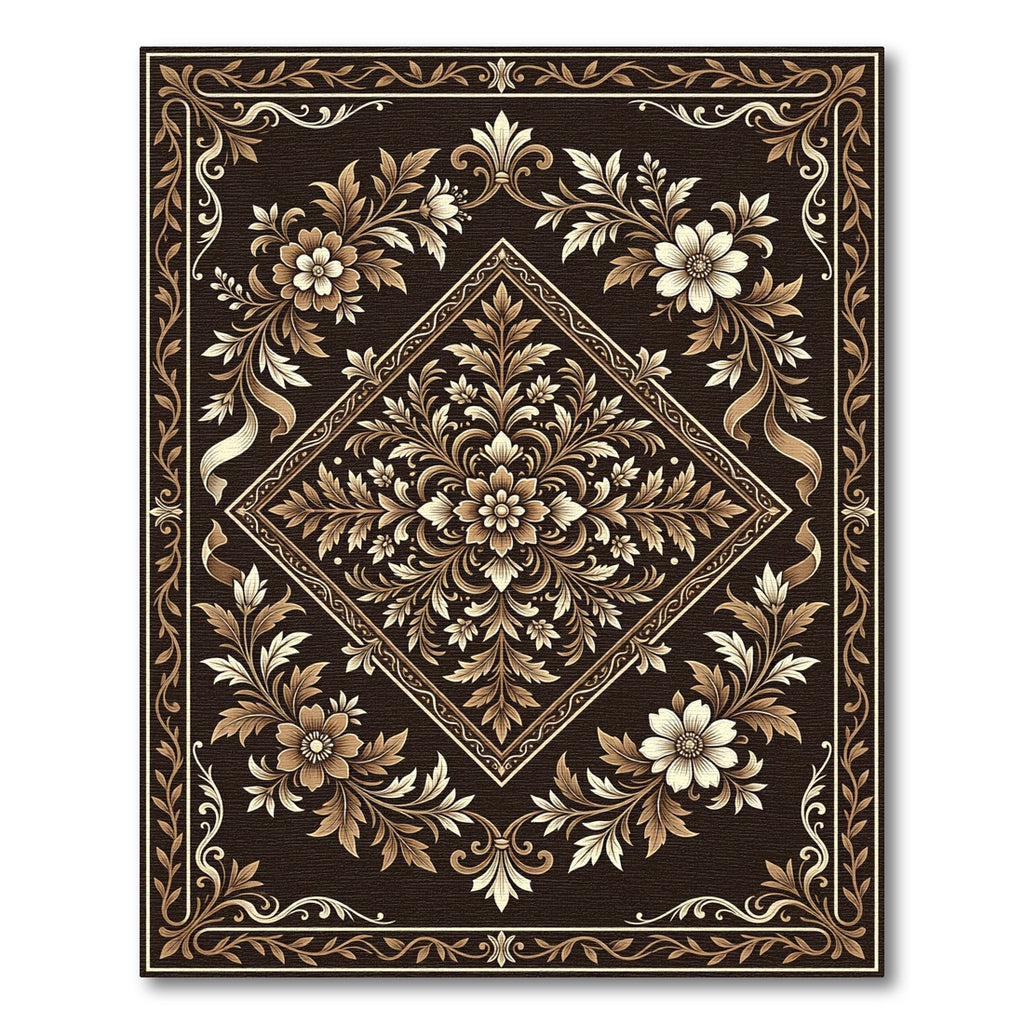 Ornate Chocolate Floral Diamond Damask Rug