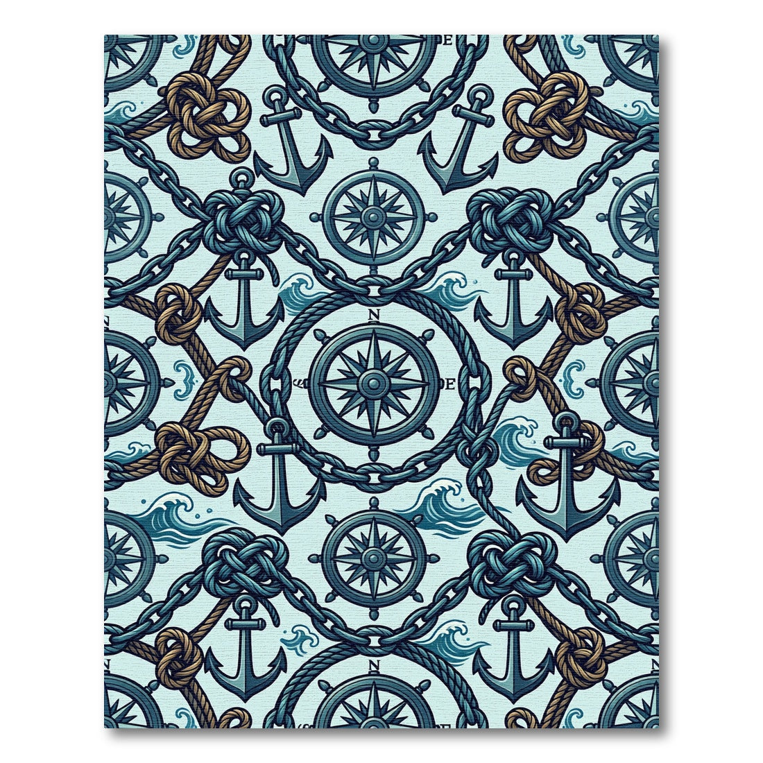 Nautical Compass and Anchor Blue Tile Rug