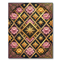 Elegant Gold Floral Diamond Star Art Rug