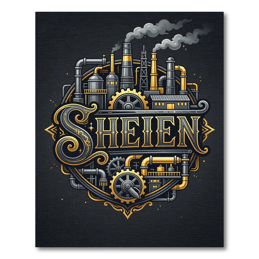 Steampunk Industrial Golden Cog Mechanical Art Rug