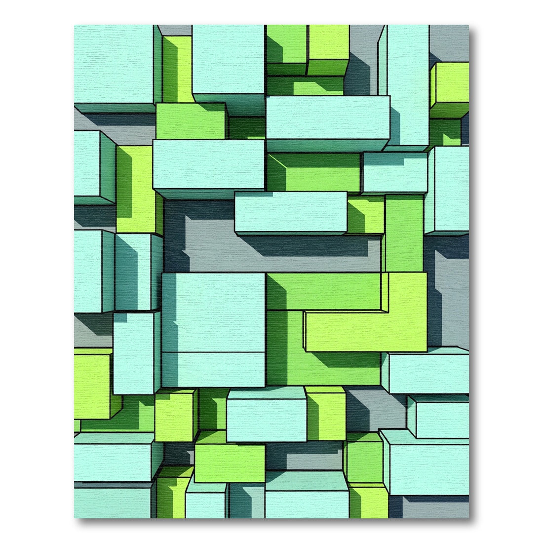 Geometric Mint and Lime Stacked Blocks Rug