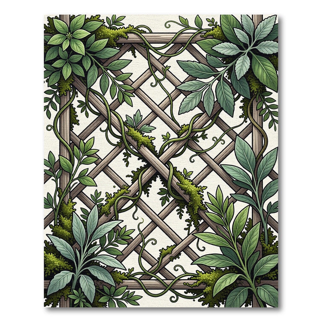 Lush Green Botanical Trellis Lattice Rug