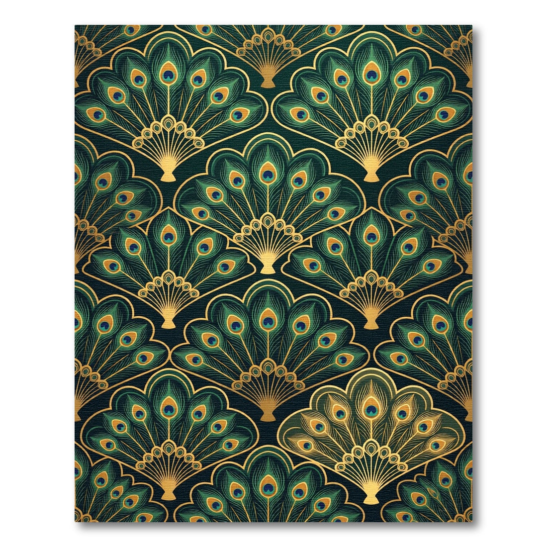 Elegant Emerald Peacock Fan Art Deco Rug
