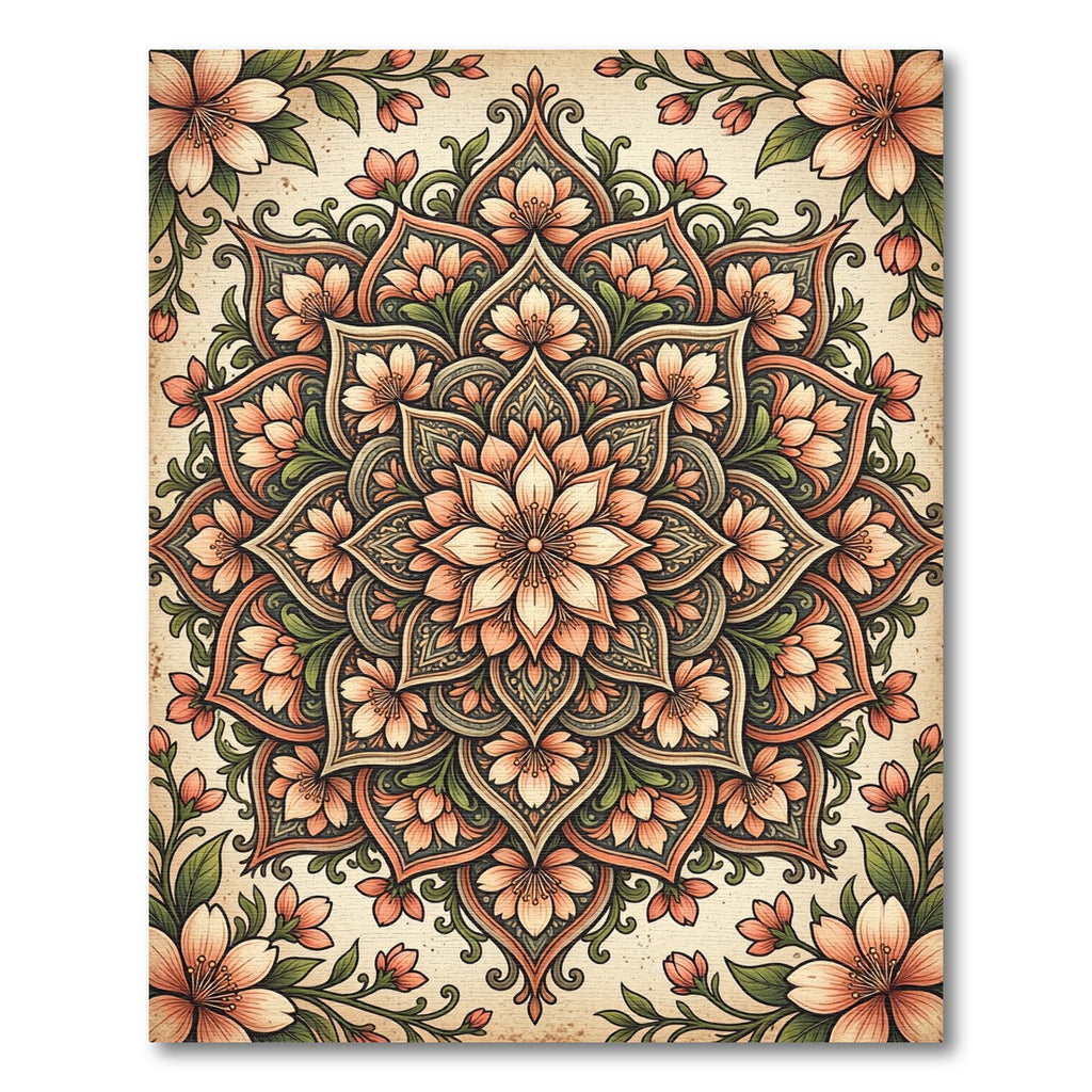 Soft Peach Floral Medallion Garden Rug