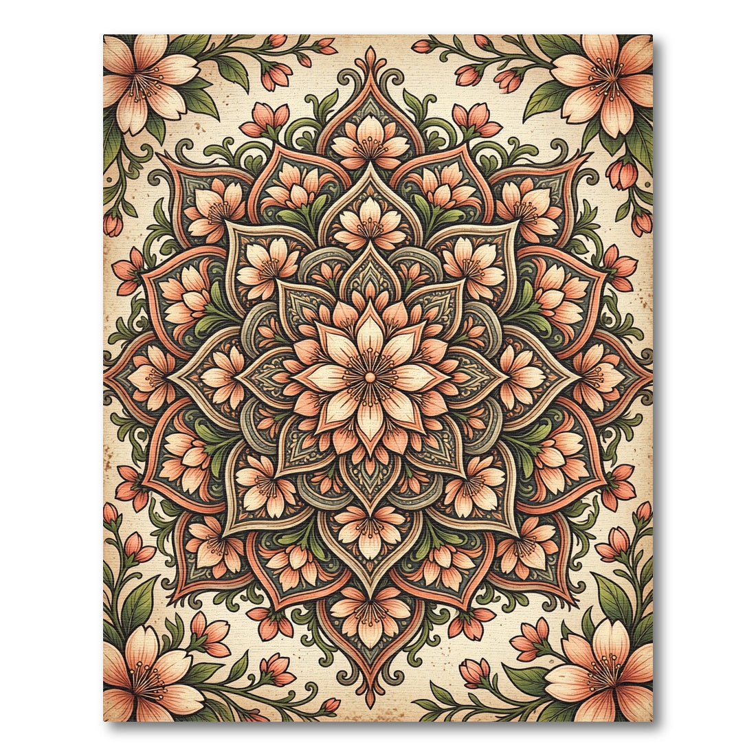 Soft Peach Floral Medallion Garden Rug