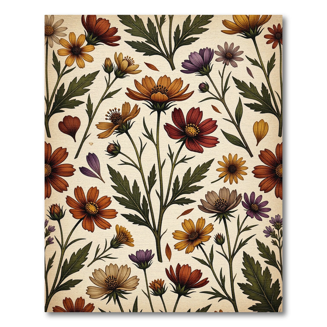 Vintage Earthy Autumn Floral Garden Rug