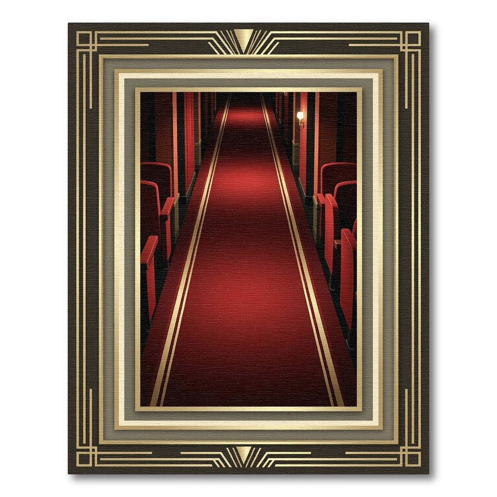 Art Deco Crimson Hallway Bordered Rug