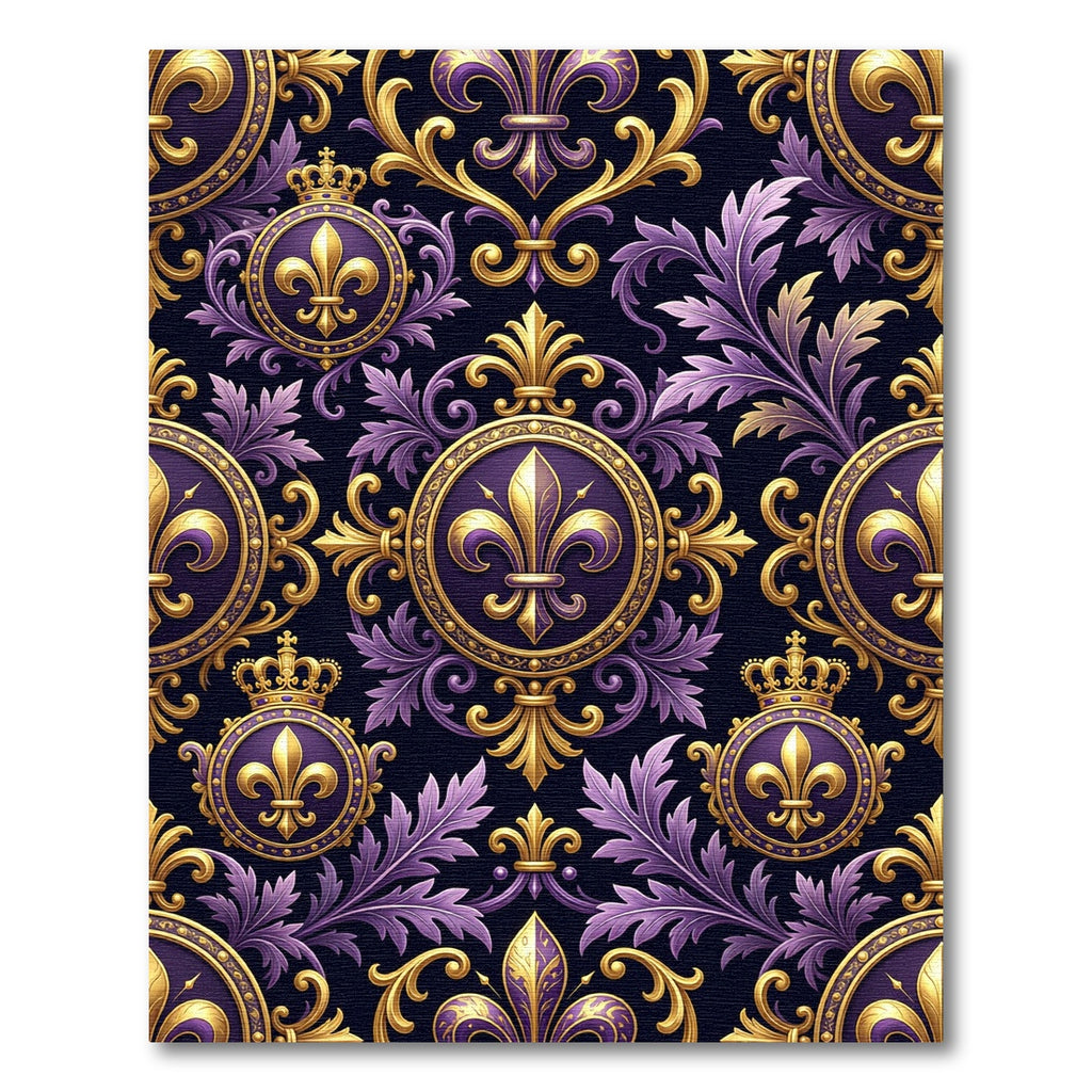 Royal Purple Golden Fleur-de-lis Damask Rug