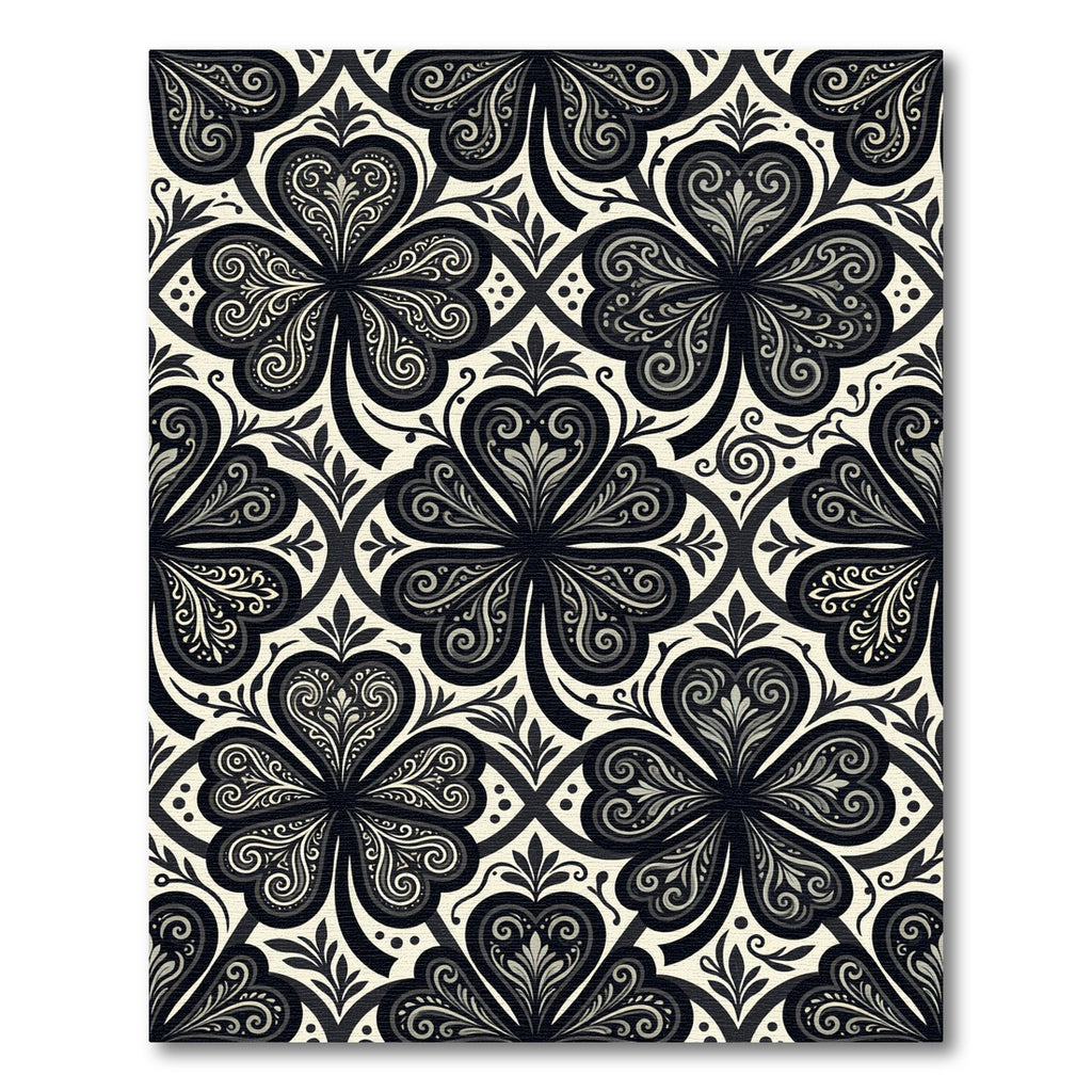 Black White Clover Meadow Swirl Rug