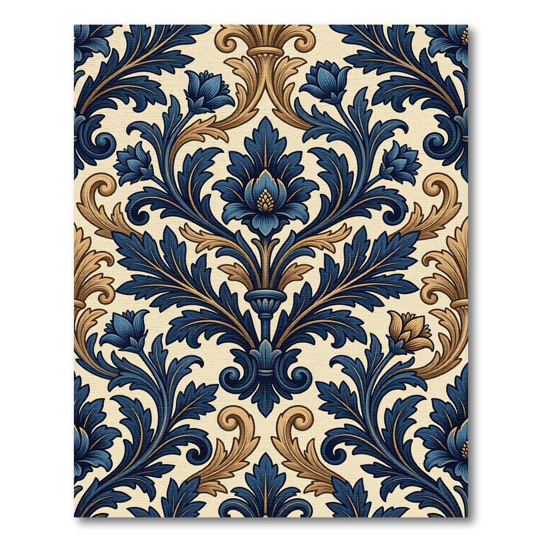 Navy Blue Golden Acanthus Scroll Rug